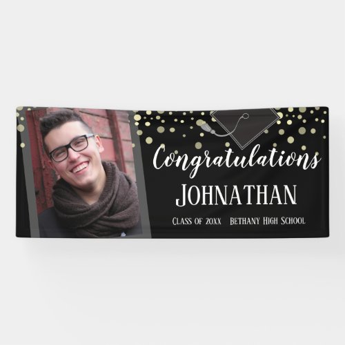 Congratulations Graduation Black Confetti Photo Banner