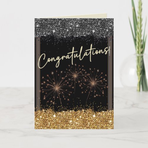 Congratulations Graduation Black & Gold Sparkle