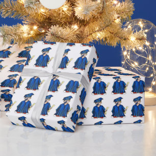 Congratulations Graduation Blue Boy Cap Gown Grad Wrapping Paper