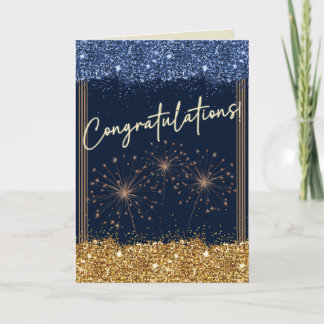Congratulations Graduation Blue & Gold Sparkle Card