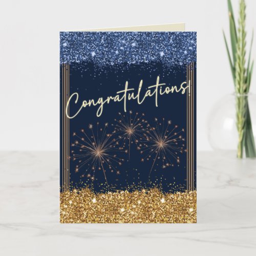 Congratulations Graduation Blue  Gold Sparkle Card