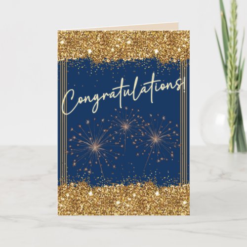 Congratulations Graduation Blue Gold Sparkle Card