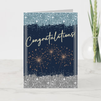 Congratulations Graduation Blue & Silver Sparkle Card