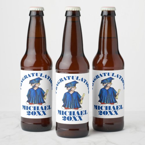 Congratulations Graduation Boy Graduate Cap Gown Beer Bottle Label