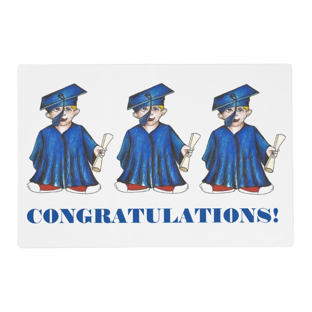 Congratulations Graduation Boy Graduate Cap Gown Placemat (Front)