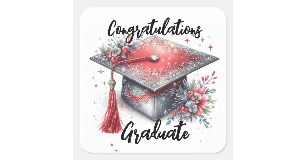 Congratulations Graduation Cap and Diploma Square Sticker | Zazzle