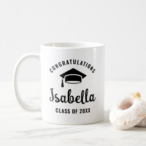 Congratulations Graduation Cap Black White Minimal Coffee Mug