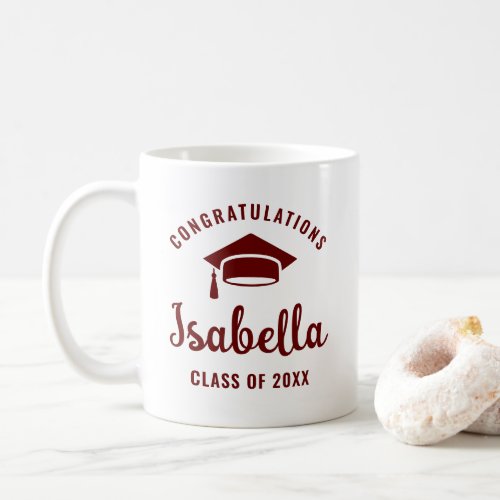 Congratulations Graduation Cap Dark Red Minimal Coffee Mug