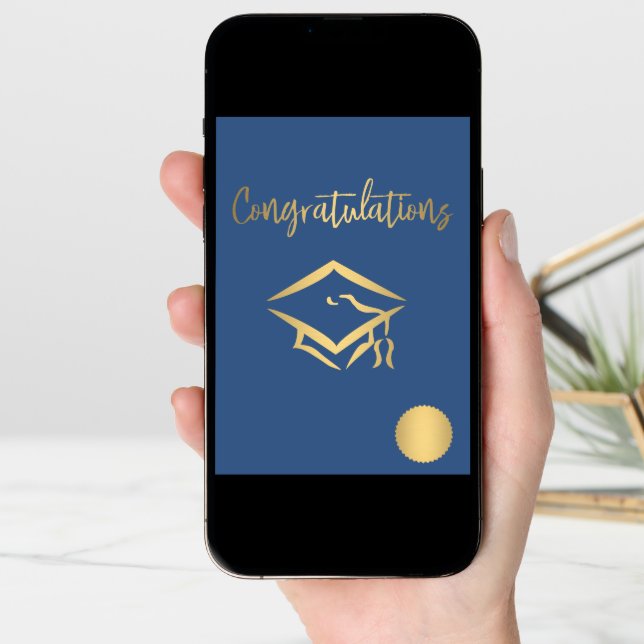 Congratulations Graduation Cap Gold Seal Metallic Card (Front Digital)
