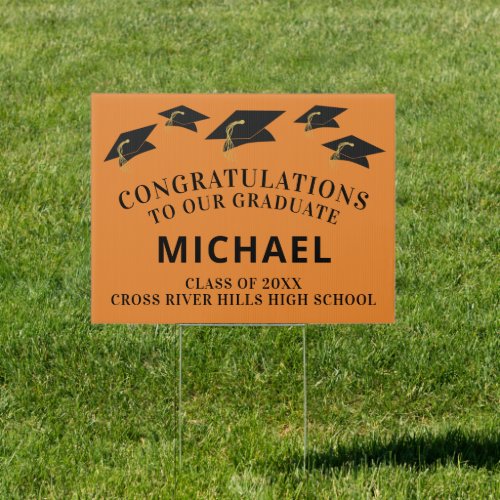 Congratulations Graduation Cap Orange Black Sign