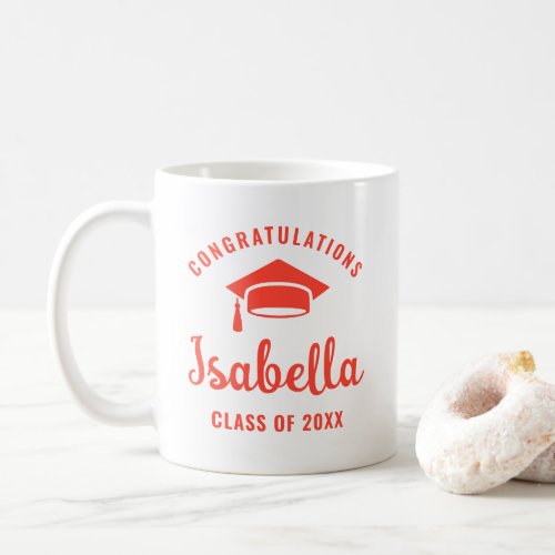 Congratulations Graduation Cap Red Orange Minimal Coffee Mug