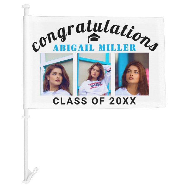 Congratulations graduation class of photo blue car flag (Front)