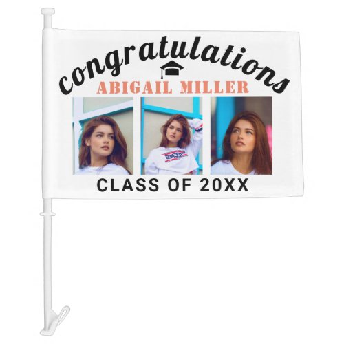 Congratulations graduation class of photo coral car flag