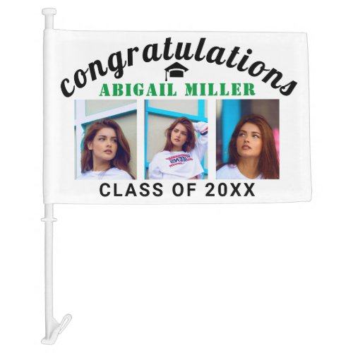 Congratulations graduation class of photo green car flag
