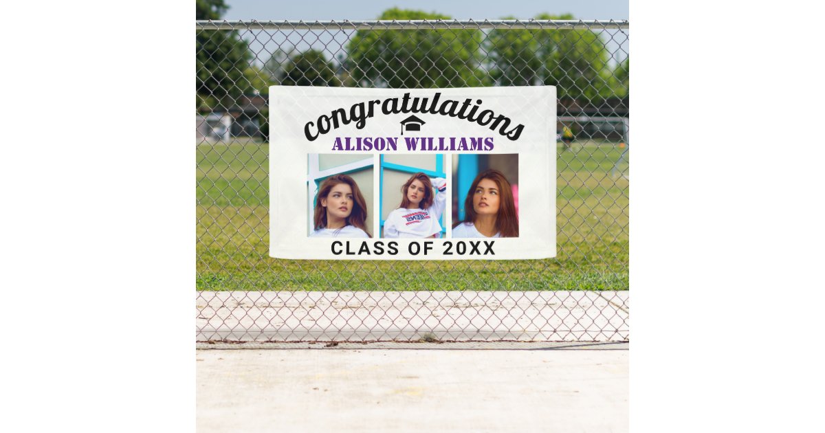 Congratulations graduation class of photo purple banner | Zazzle