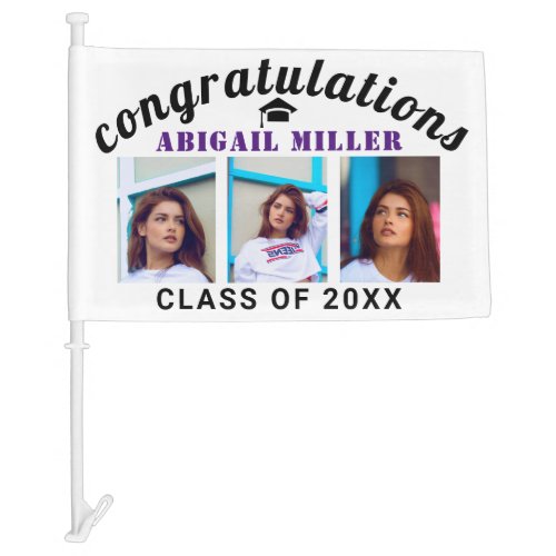 Congratulations graduation class of photo purple car flag