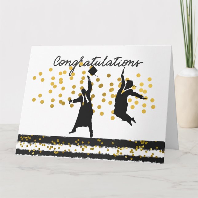 Congratulations Graduation Confetti black gold     Card (Front)