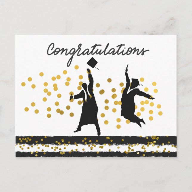 Congratulations Graduation Confetti black gold     Postcard (Front)