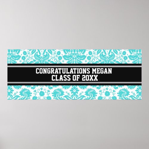 Congratulations Graduation Custom Name Banner Aqua Poster