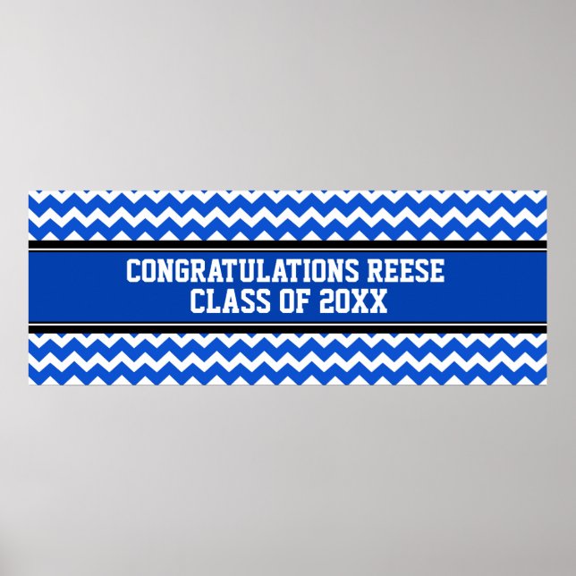 Congratulations Graduation Custom Name Banner Blue Poster (Front)