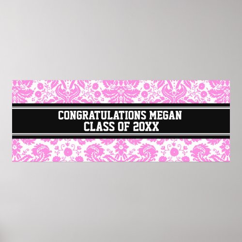 Congratulations Graduation Custom Name Banner Pink Poster