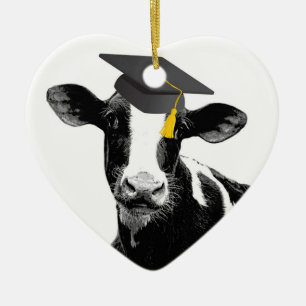 Congratulations Graduation Funny Cow in Cap Ceramic Ornament