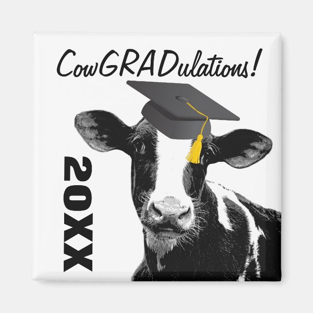 Congratulations Graduation Funny Cow in Cap Magnet (Front)