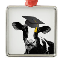 Congratulations Graduation Funny Cow in Cap Metal Ornament