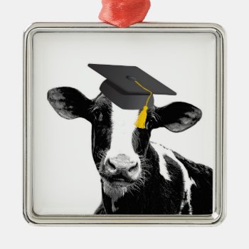 Congratulations Graduation Funny Cow In Cap Metal Ornament by CountryCorner at Zazzle