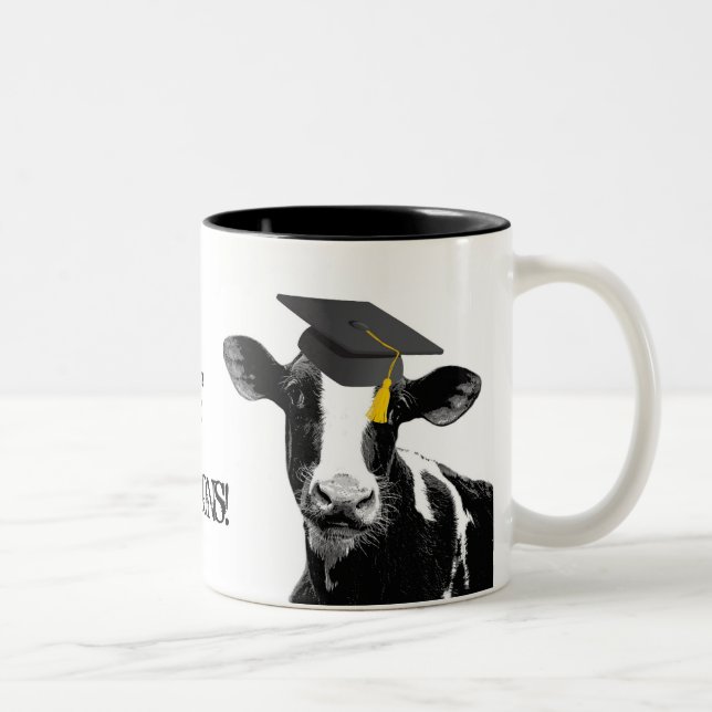 Congratulations Graduation Funny Cow in Cap Two-Tone Coffee Mug (Right)