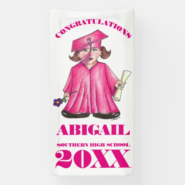Congratulations Graduation Girl Graduate Cap Gown Banner (Vertical)