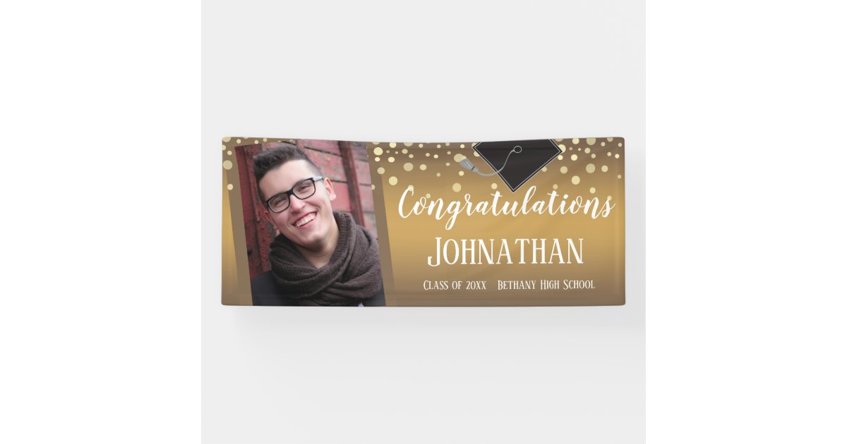 Congratulations Graduation Gold Confetti Photo Banner | Zazzle