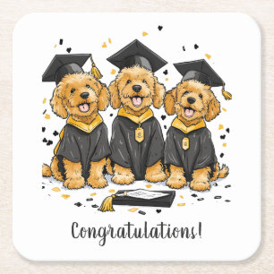 Congratulations Graduation Goldendoodle Dogs Square Paper Coaster