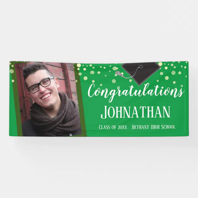 Congratulations Graduation Green Confetti Photo Banner | Zazzle