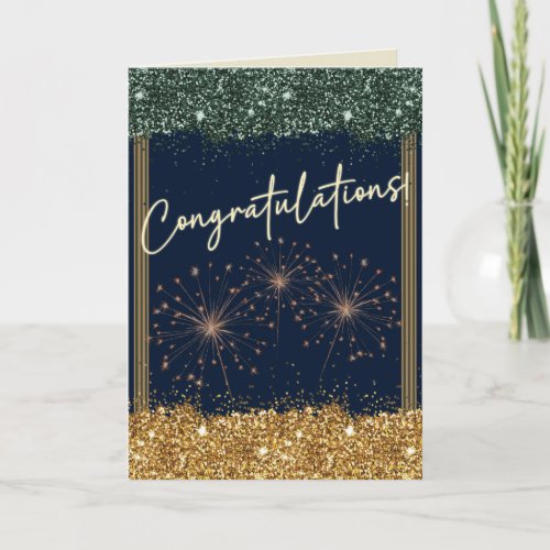 Congratulations Graduation Green & Gold Sparkle