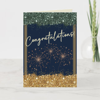 Congratulations Graduation Green & Gold Sparkle Card