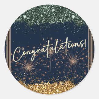 Congratulations Graduation Green & Gold Sparkle Classic Round Sticker