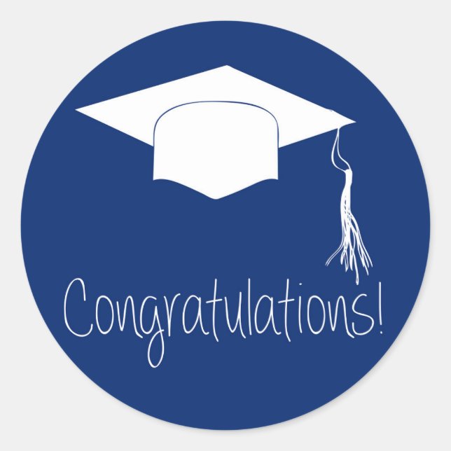 Congratulations graduation hat blue classic round sticker (Front)