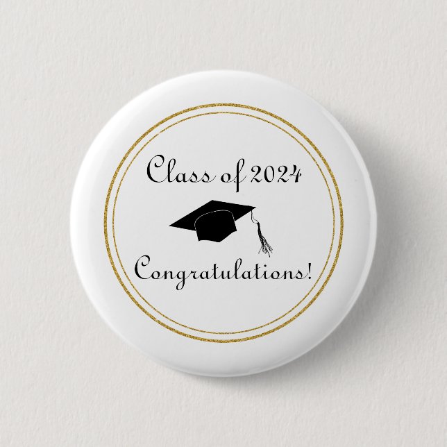 Congratulations Graduation Hat Simple Elegant Button (Front)
