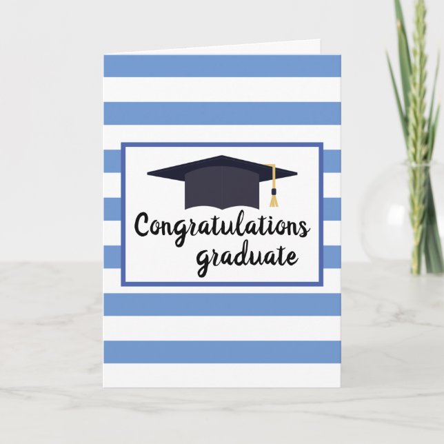 Congratulations Graduation Hat With Stripes Blue Card (Front)