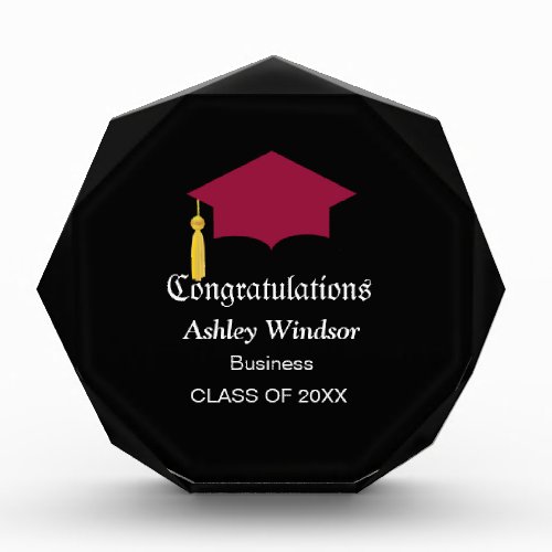 Congratulations Graduation on Burgundy  Black Acrylic Award