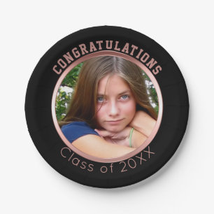 Congratulations Graduation Party Photo Rose Gold Paper Plates