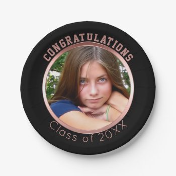 Congratulations Graduation Party Photo Rose Gold Paper Plates by angela65 at Zazzle
