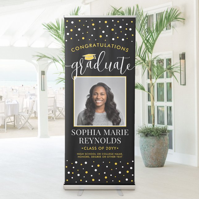 Congratulations Graduation Photo Black and Gold Retractable Banner (Creator Uploaded)