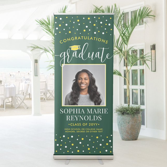 Congratulations Graduation Photo Green and Gold Retractable Banner (Creator Uploaded)