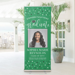 Congratulations Graduation Photo Green and White Retractable Banner
