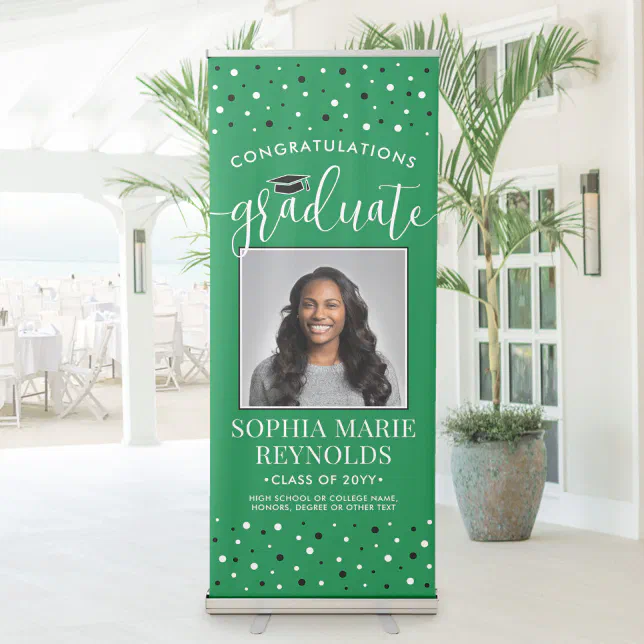 Congratulations Graduation Photo Green and White Retractable Banner ...