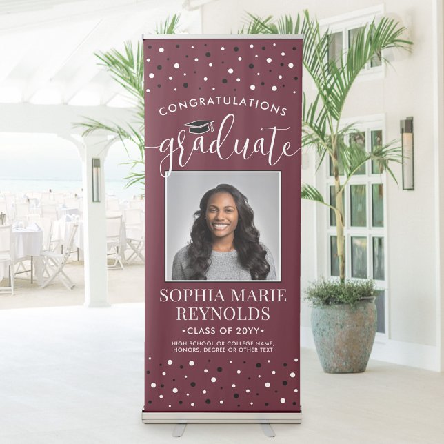 Congratulations Graduation Photo Maroon and White Retractable Banner (Creator Uploaded)