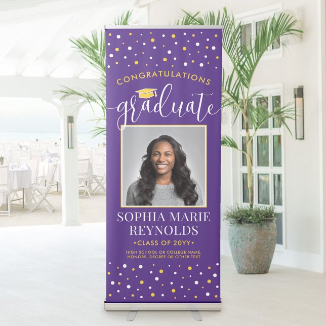 Congratulations Graduation Photo Purple and Gold Retractable Banner (Creator Uploaded)