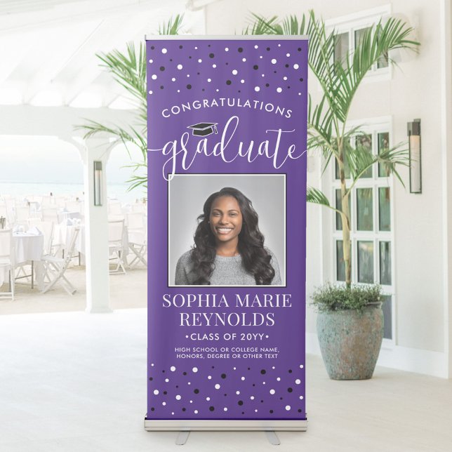Congratulations Graduation Photo Purple and White Retractable Banner (Creator Uploaded)